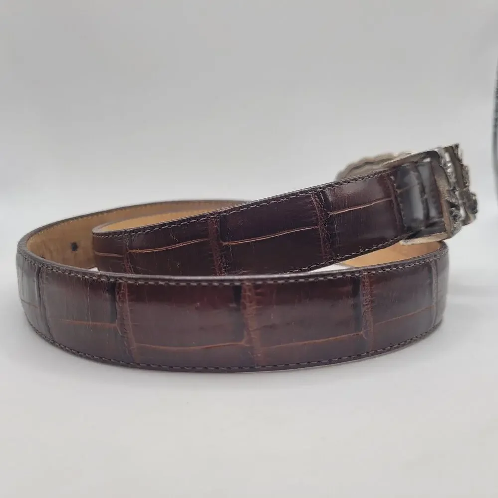 VTG Brighton Belt Sml Brown Leather Croc Embossed Noah's Ark Western 90s Cowgirl